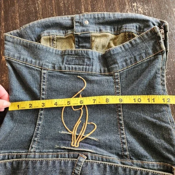 Vintage Y2K Baby Phat Denim Strapless Tube Blue Dress Cat Logo Size 1 Stretchy - Picture 9 of 12